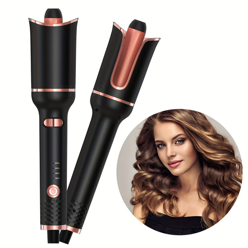 Vara de cabelo com ferro de ondulação rotativo automático - Controle de temperatura de 4 velocidades, dupla voltagem, ferro de ondulação para estilizar, preto, anexo de varinha de cabelo, ferro de ondulação para cabelo, ferro de ondulação automático