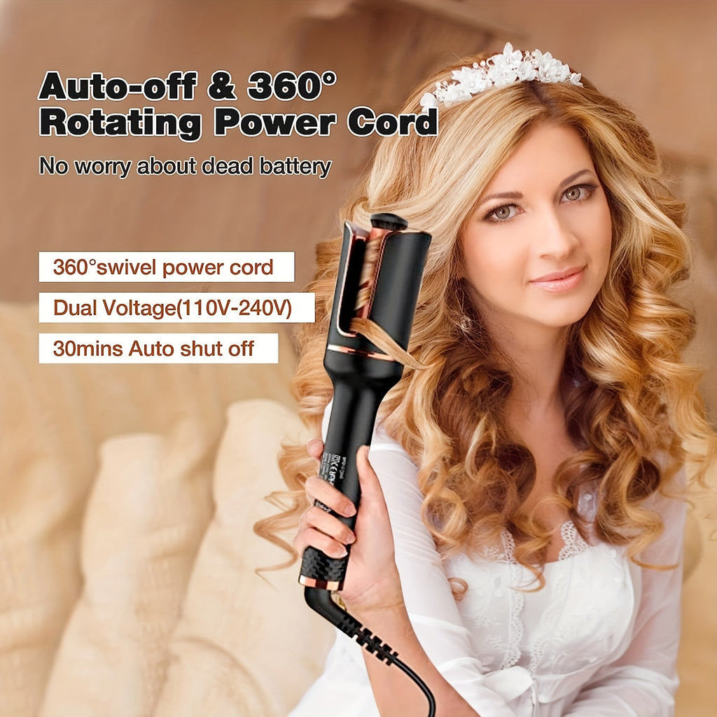 Vara de cabelo com ferro de ondulação rotativo automático - Controle de temperatura de 4 velocidades, dupla voltagem, ferro de ondulação para estilizar, preto, anexo de varinha de cabelo, ferro de ondulação para cabelo, ferro de ondulação automático