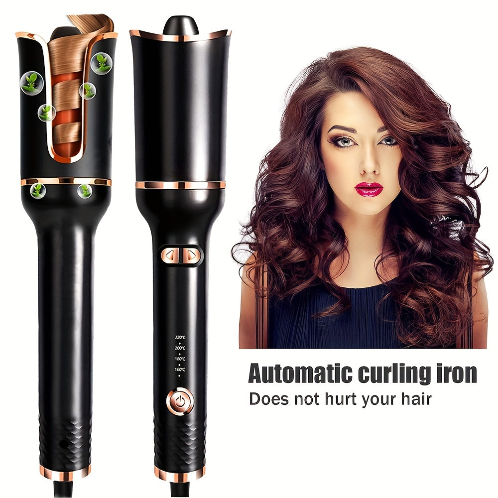 Vara de cabelo com ferro de ondulação rotativo automático - Controle de temperatura de 4 velocidades, dupla voltagem, ferro de ondulação para estilizar, preto, anexo de varinha de cabelo, ferro de ondulação para cabelo, ferro de ondulação automático