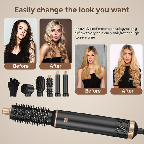 5 em 1 Auto Wrap Air Hair Styler & Dryer, Multi Estilização Escova de Ar Quente para Cabelo, Secagem Rápida Encaracolamento Volumização Alisamento, Plugue EUA