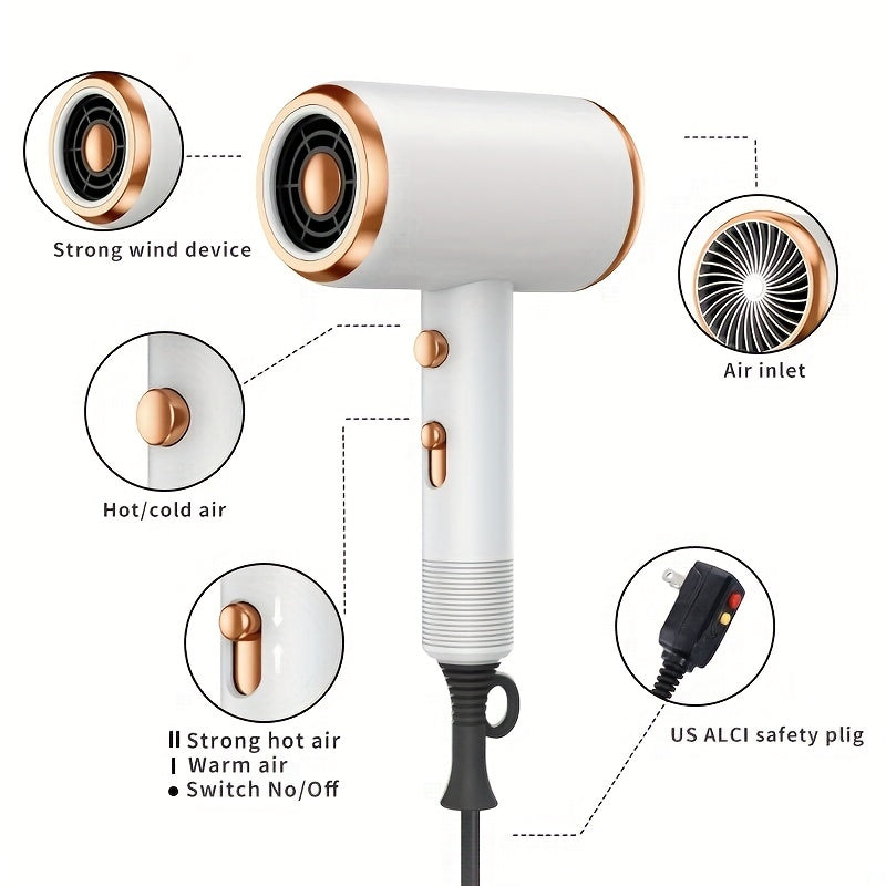Secador de cabelo iônico com difusor, 2 velocidades, 3 e botões de resfriamento, para cabelos retos e encaracolados, 1600W, plugue dos EUA, motor escovado, ideal para uso doméstico, viagem e salão, secador de cabelo elétrico portátil